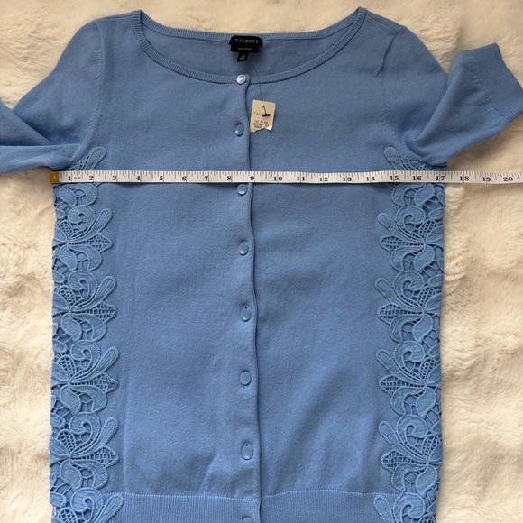 Talbots Lace Pima Cotton Blue Button-Down Elegant Cardigan Top-XS - Picture 13 of 14